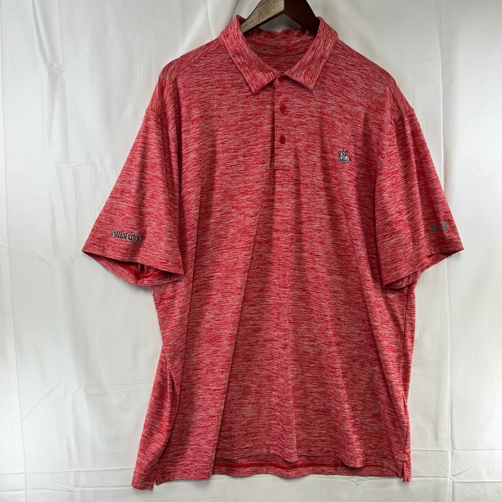 Under Armour Polo Shirt Mens 2XL Tall Red Space Dye HeatGear Loose Battle Creek